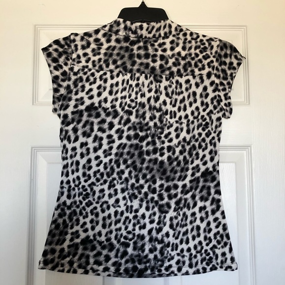 Alfani Animal Print Short Sleeve Quarter Button - Picture 3 of 7